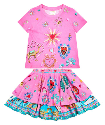 CAMILLA Rainbow Roads Tee & Skirt Set 00032537/00032538 – A stylish matching set featuring a vibrant Rainbow Roads print, soft fabric, and a comfortable yet chic fit, perfect for casual and resort wear