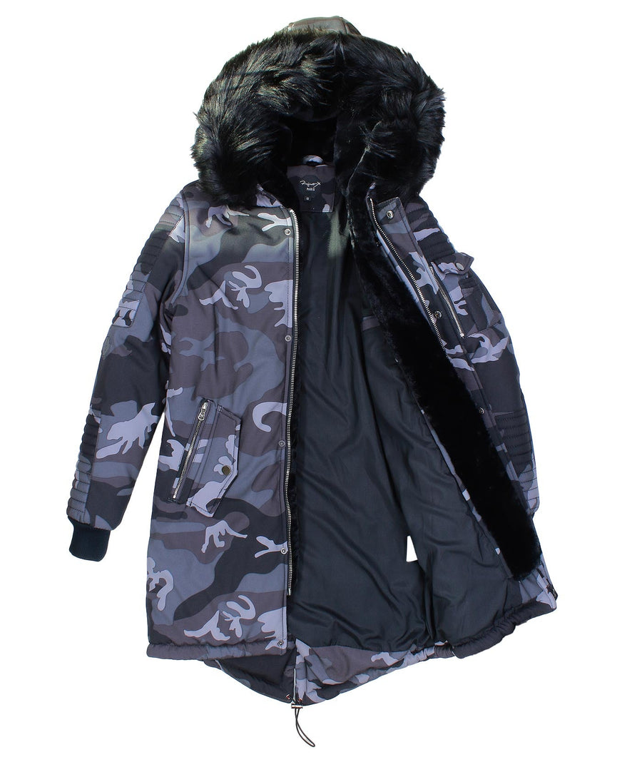 PROJECT X PARIS Fur Hood Parka Jacket Camo 88175533