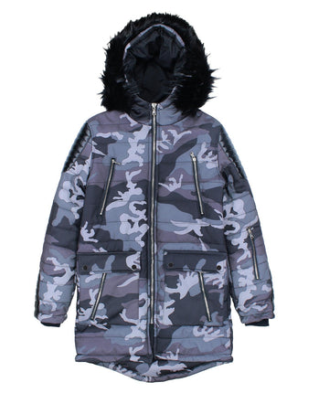 PROJECT X PARIS Fur Hood Parka Jacket Camo 88175542