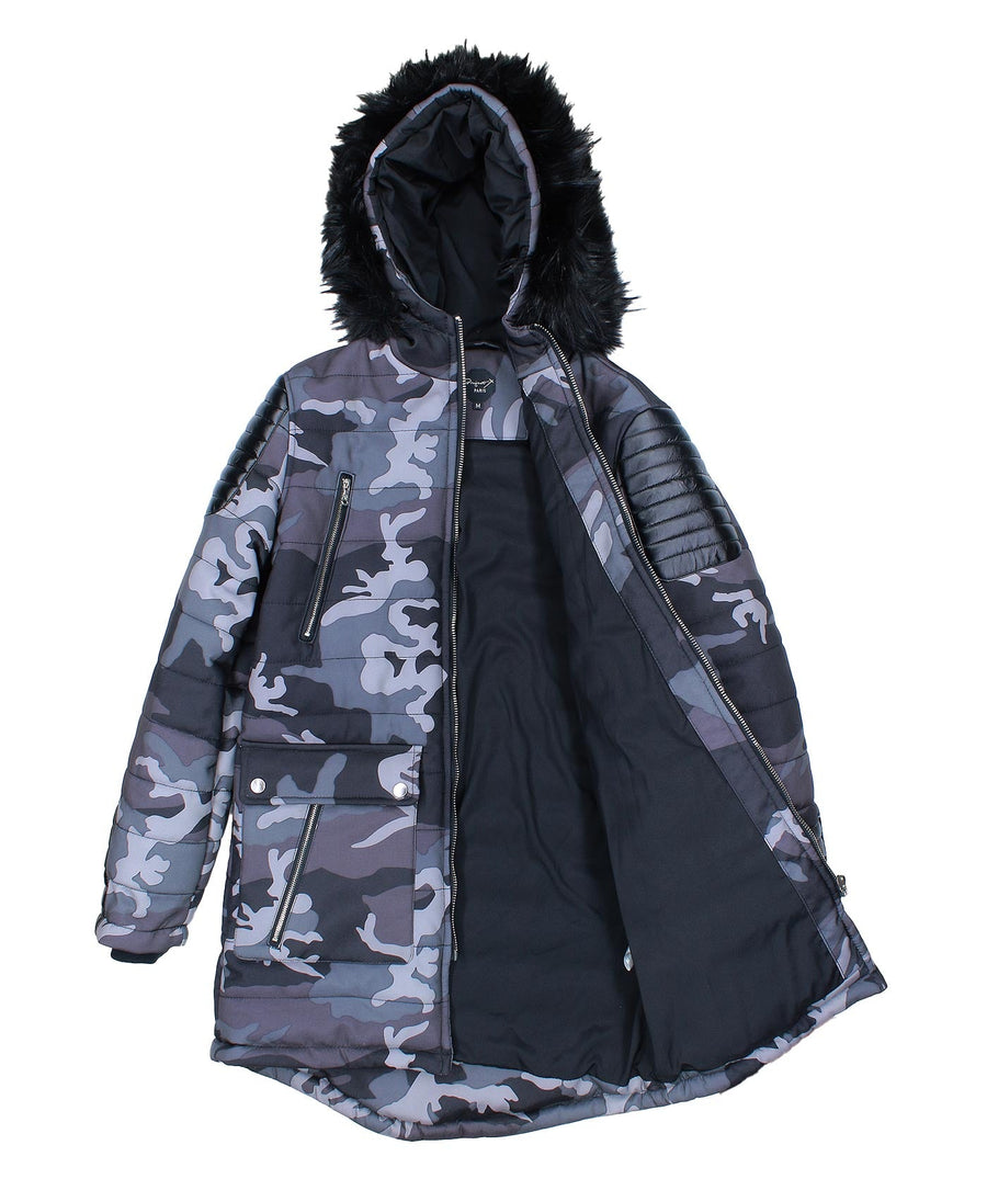 PROJECT X PARIS Fur Hood Parka Jacket Camo 88175542