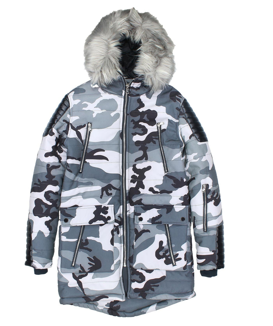 Fur Hood Parka Jacket Camo