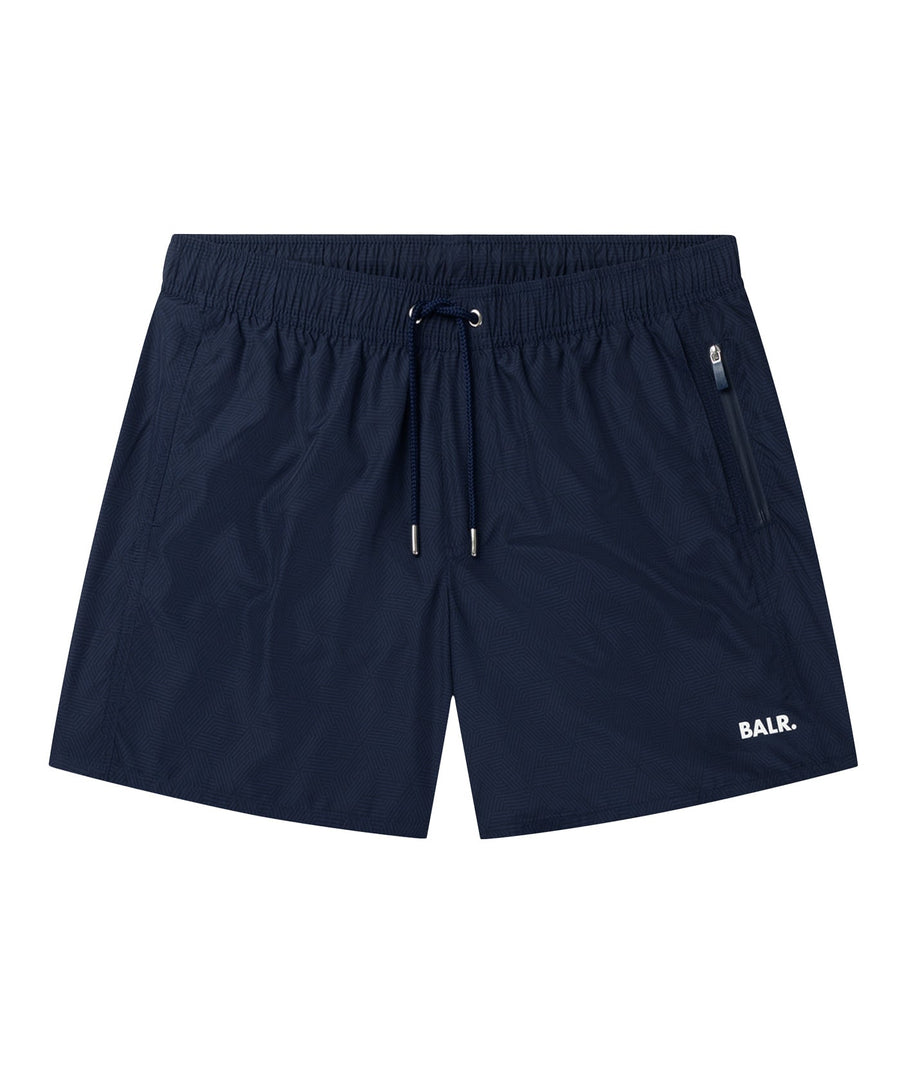 BALR Monogram Swim Shorts B1451.1034 – premium swim shorts featuring an all-over BALR monogram print, an elasticated waistband with a drawcord, and two zippered pockets. Made from lightweight, quick-drying fabric for ultimate comfort and style by the water.