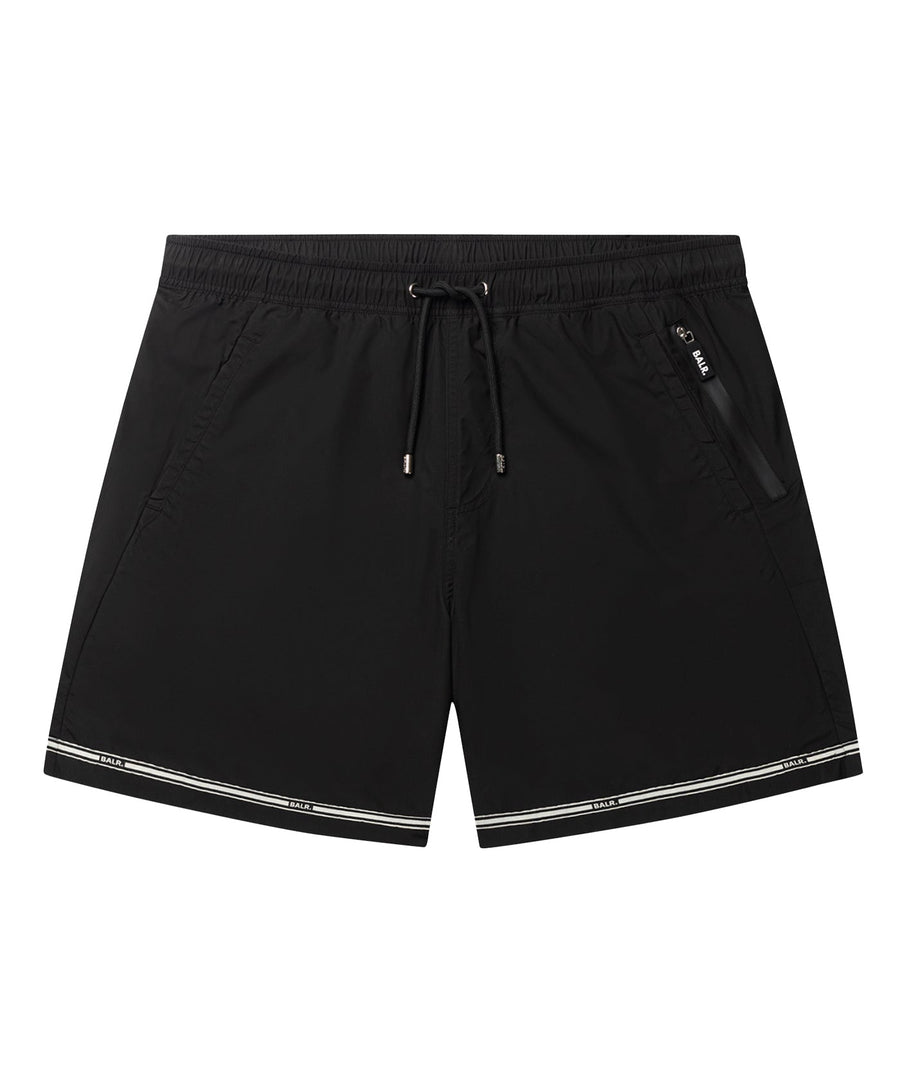 BALR Tape Swim Shorts B1451.1036 – stylish swim shorts featuring an elasticated waistband with a drawcord, BALR-branded side tape detailing, and two zippered pockets. Made from lightweight, quick-drying fabric, perfect for beach days and poolside lounging.