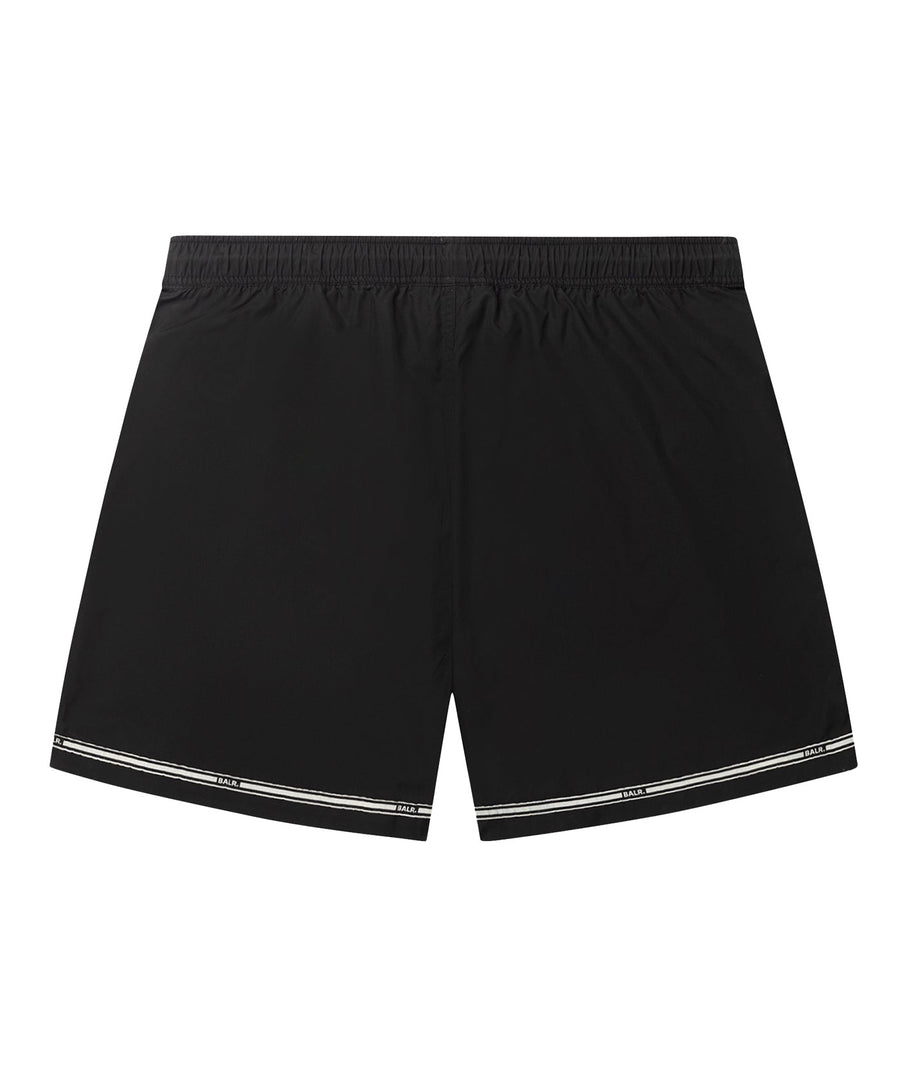 BALR Tape Swim Shorts B1451.1036 – stylish swim shorts featuring an elasticated waistband with a drawcord, BALR-branded side tape detailing, and two zippered pockets. Made from lightweight, quick-drying fabric, perfect for beach days and poolside lounging.