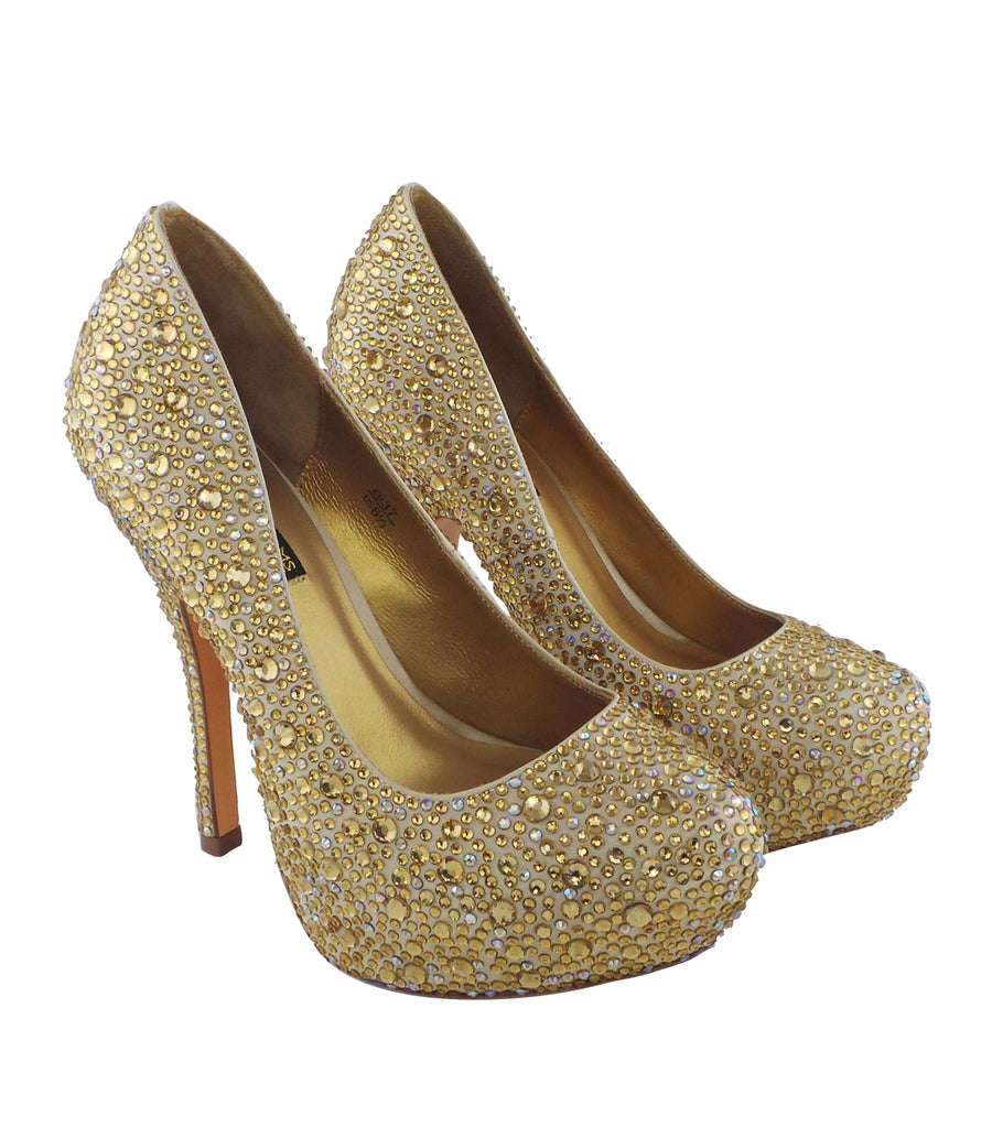 Step into luxury with the Benjamin Adams Rio Jewel Platforms in champagne. Perfect for glam events &amp; special occasions.