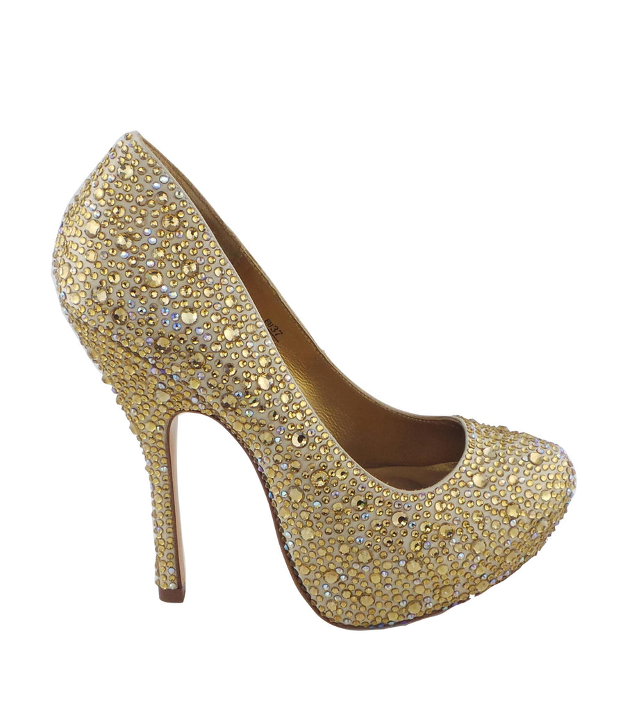 Step into luxury with the Benjamin Adams Rio Jewel Platforms in champagne. Perfect for glam events &amp; special occasions.