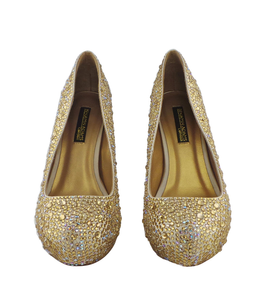 Step into luxury with the Benjamin Adams Rio Jewel Platforms in champagne. Perfect for glam events &amp; special occasions.