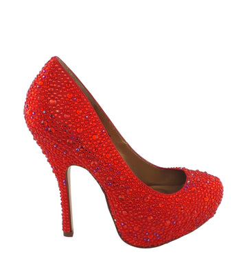 Step into luxury with the Benjamin Adams Rio Jewel Platforms in red. Perfect for glam events &amp; special occasions.