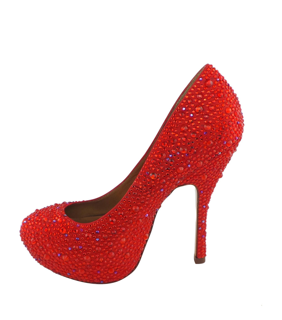 Step into luxury with the Benjamin Adams Rio Jewel Platforms in red. Perfect for glam events &amp; special occasions.