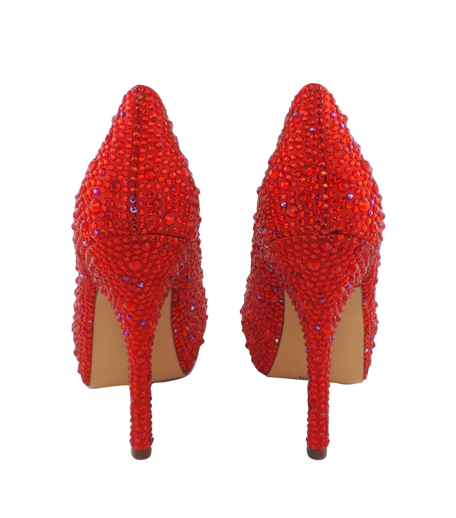 Step into luxury with the Benjamin Adams Rio Jewel Platforms in red. Perfect for glam events &amp; special occasions.