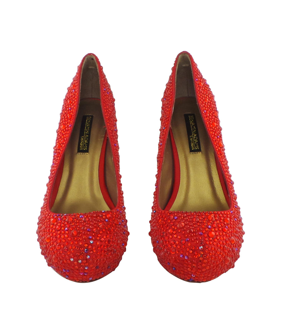 Step into luxury with the Benjamin Adams Rio Jewel Platforms in red. Perfect for glam events &amp; special occasions.