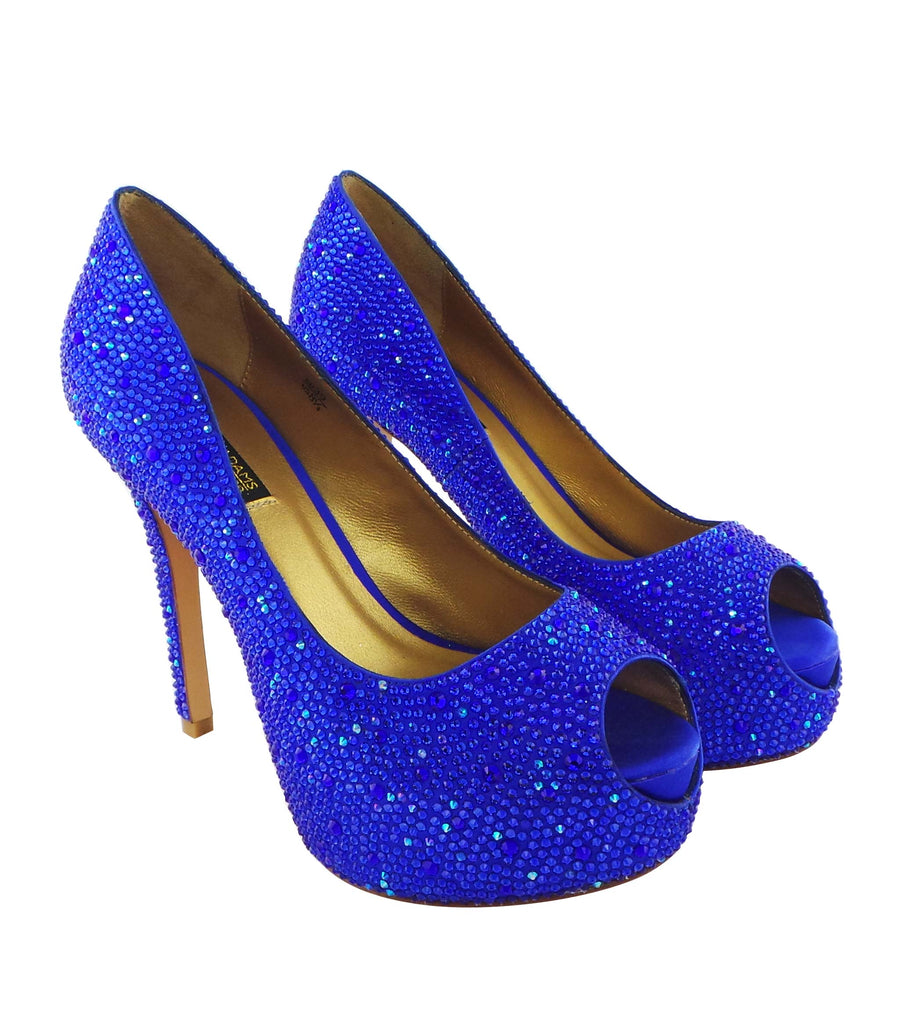 Benjamin Adams Miami Jewel Platforms in blue. Perfect for glam events &amp; special occasions.