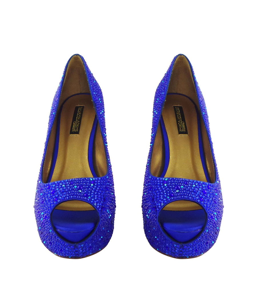 Benjamin Adams Miami Jewel Platforms in blue. Perfect for glam events &amp; special occasions.