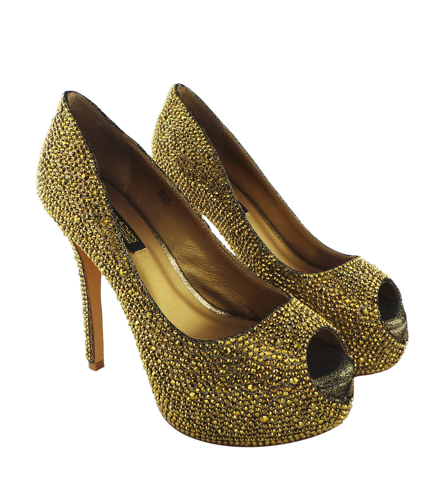 Benjamin Adams Miami Jewel Platforms in gold. Perfect for glam events &amp; special occasions.