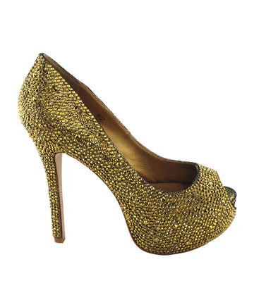 Benjamin Adams Miami Jewel Platforms in gold. Perfect for glam events &amp; special occasions.