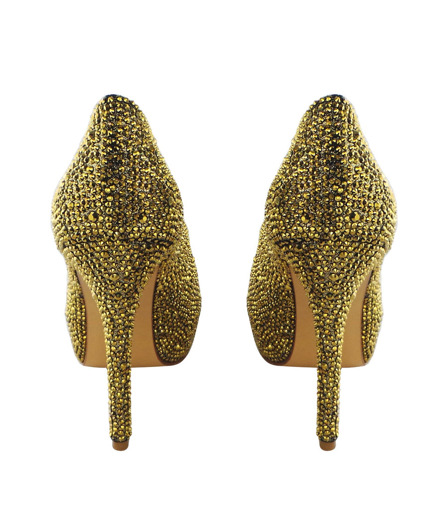 Benjamin Adams Miami Jewel Platforms in gold. Perfect for glam events &amp; special occasions.