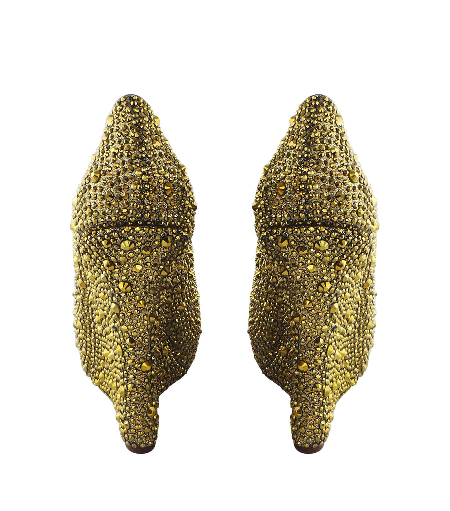 Benjamin Adams Cali Jewel Encrusted Peep Toe Wedges in gold. Perfect for weddings &amp; formal events.