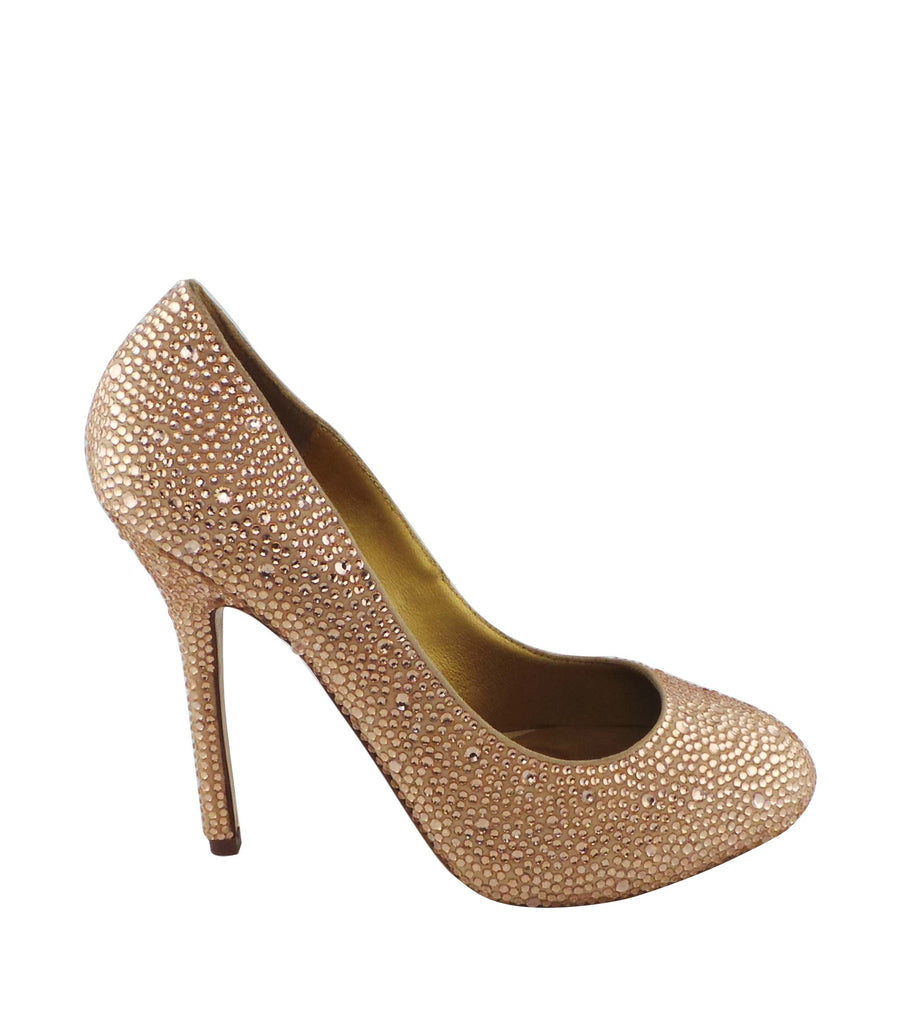 Benjamin Adams Auckland peach jewel-encrusted pumps. Featuring hand-applied crystals. Perfect for special occasions