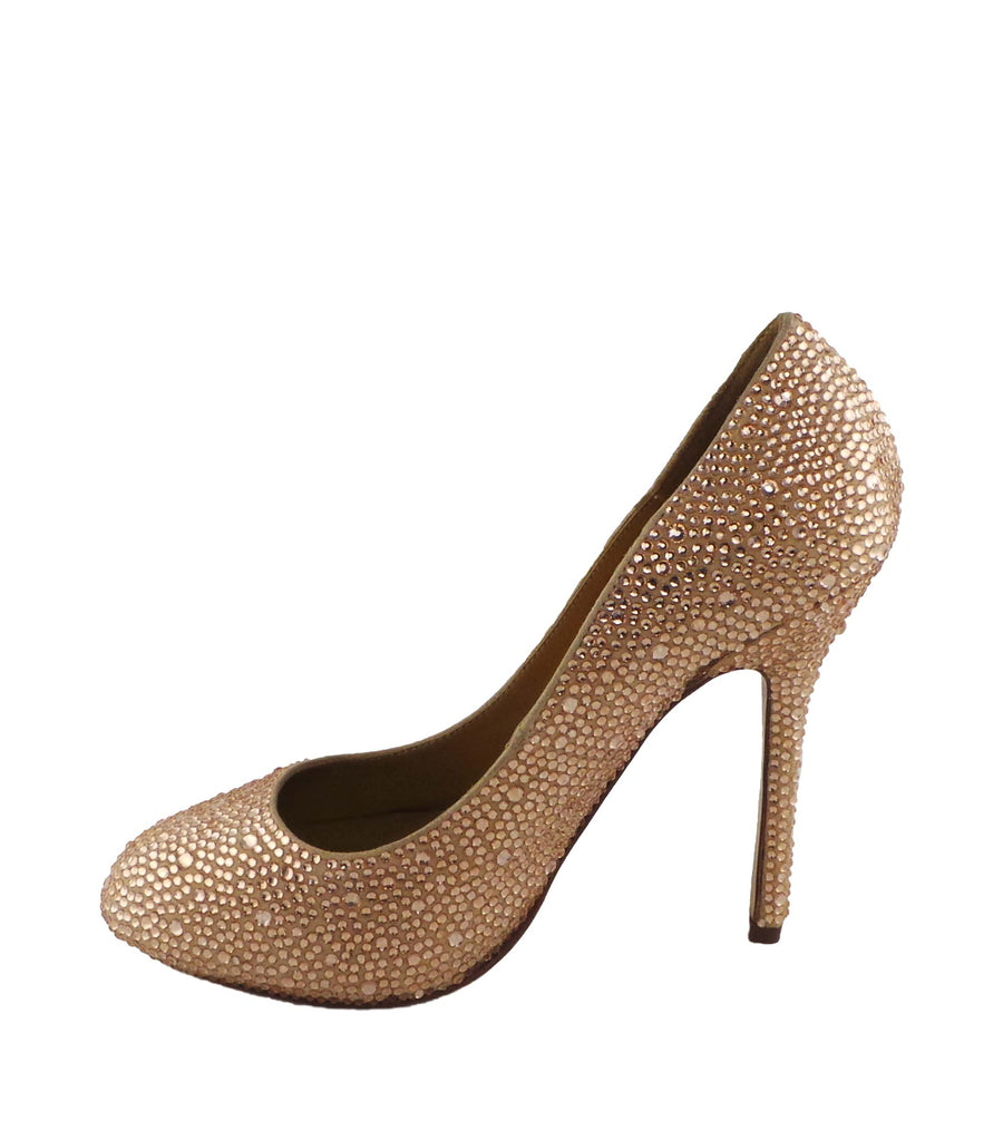 Benjamin Adams Auckland peach jewel-encrusted pumps. Featuring hand-applied crystals. Perfect for special occasions