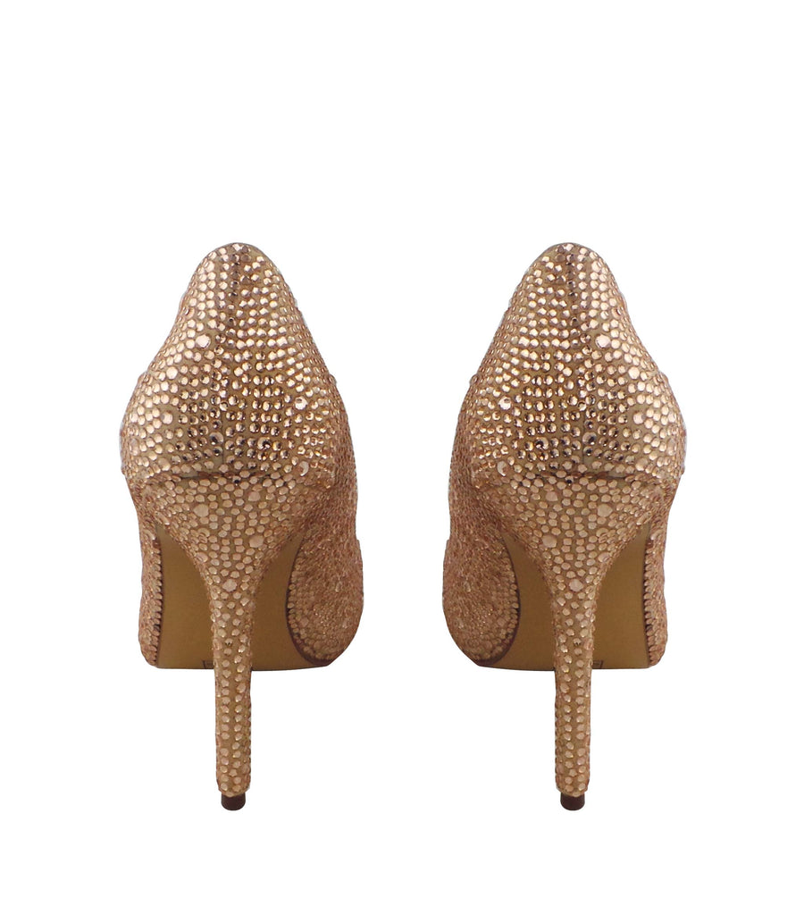 Benjamin Adams Auckland peach jewel-encrusted pumps. Featuring hand-applied crystals. Perfect for special occasions