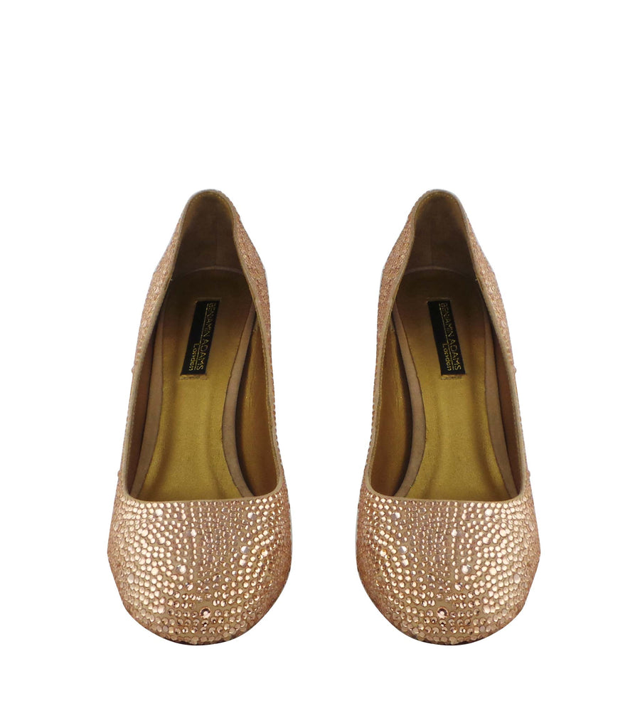 Benjamin Adams Auckland peach jewel-encrusted pumps. Featuring hand-applied crystals. Perfect for special occasions