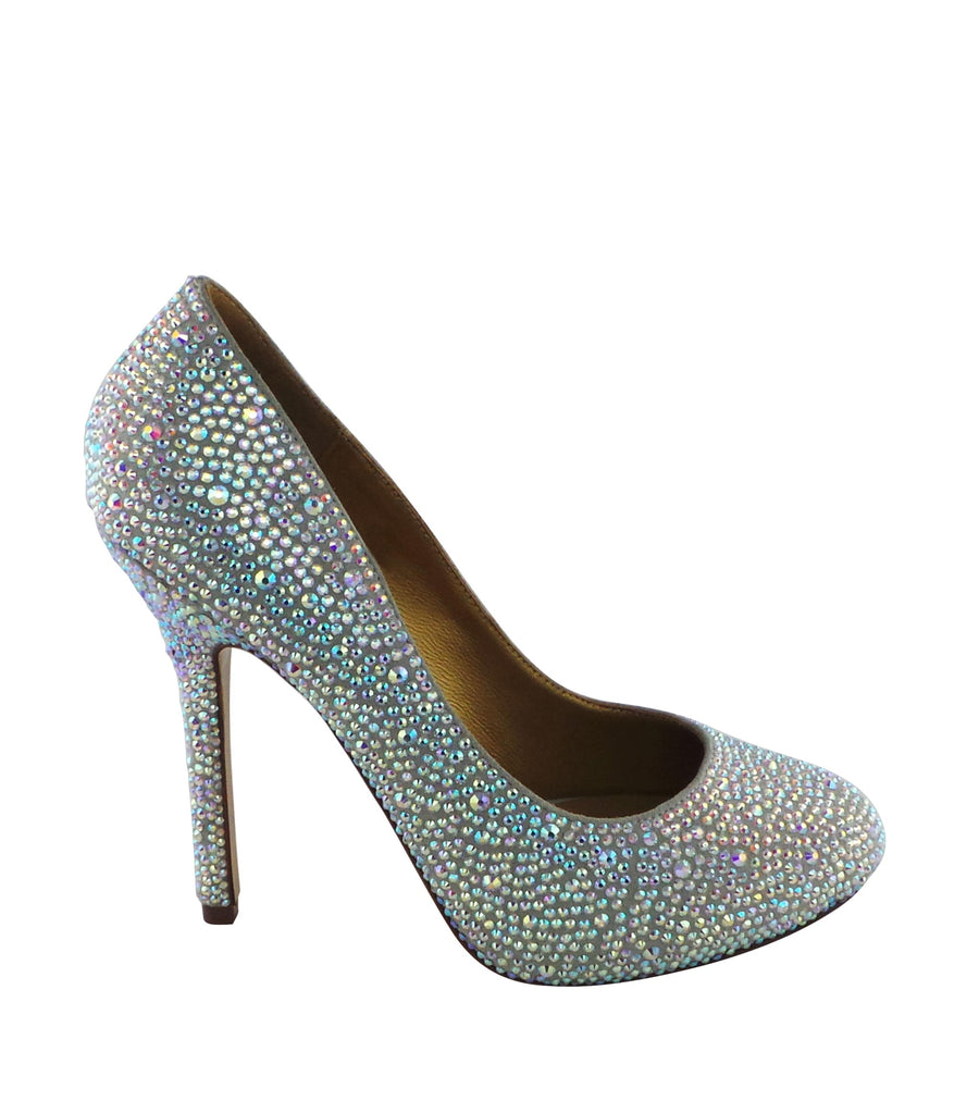 Benjamin Adams Auckland Jewel Encrusted Pumps in silver. Perfect for weddings &amp; formal events.