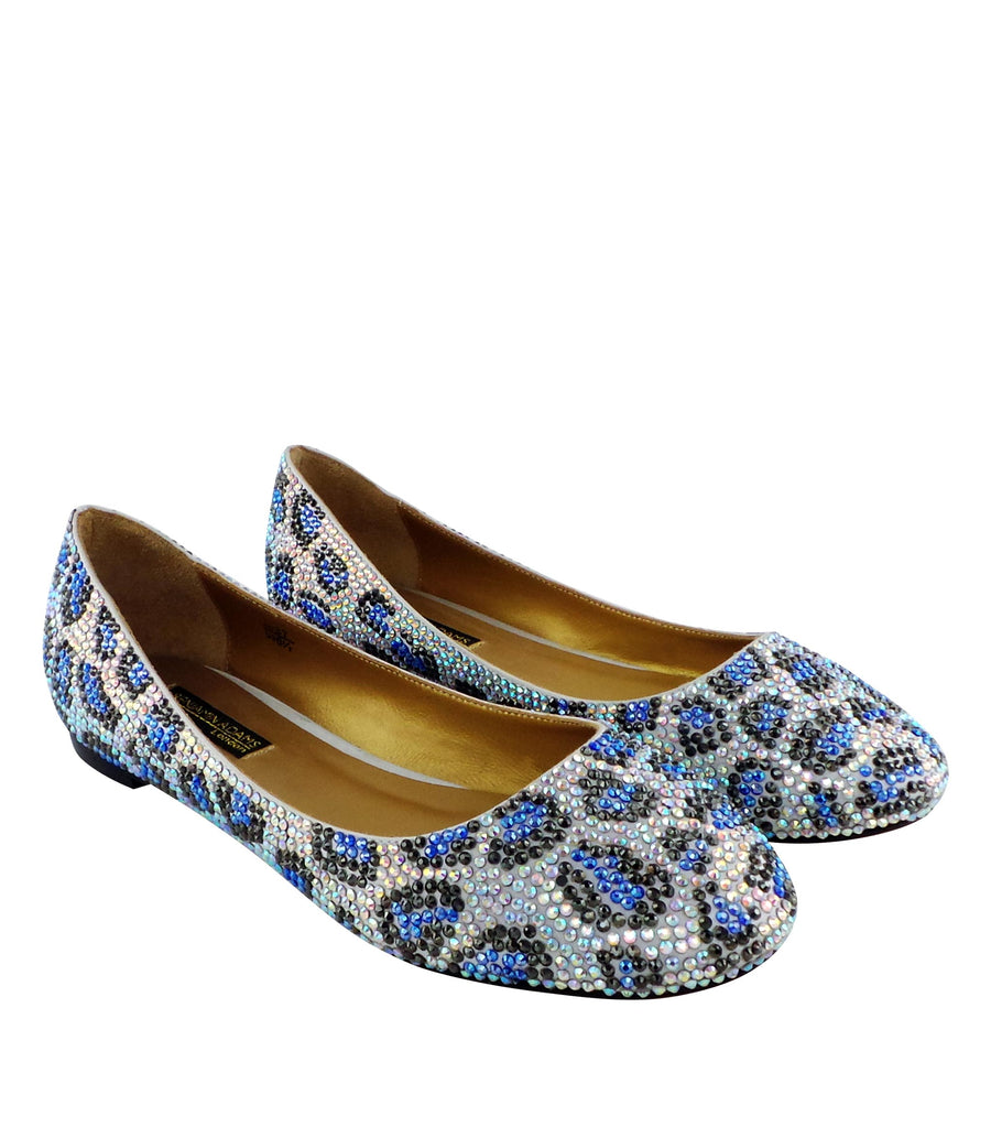 Benjamin Adams Memphis Jewel Leopard Ballerinas in blue. Perfect for chic &amp; glamorous looks.