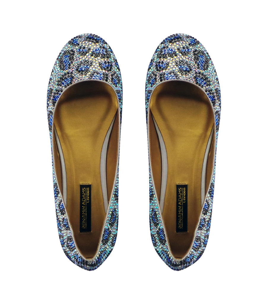 Benjamin Adams Memphis Jewel Leopard Ballerinas in blue. Perfect for chic &amp; glamorous looks.