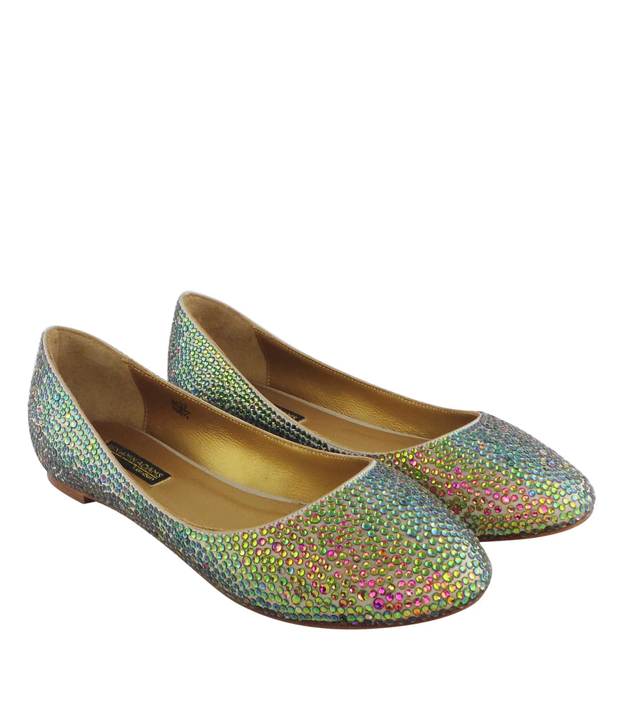 Benjamin Adams Memphis Jewel Ballerinas in gold with multi-color jewels. Perfect for chic &amp; vibrant looks.