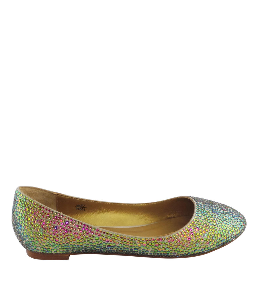 Benjamin Adams Memphis Jewel Ballerinas in gold with multi-color jewels. Perfect for chic &amp; vibrant looks.