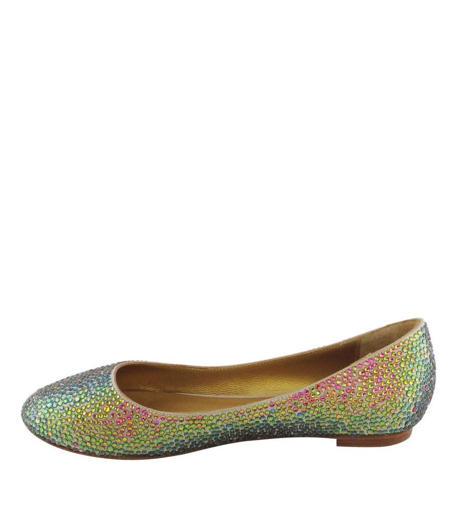 Benjamin Adams Memphis Jewel Ballerinas in gold with multi-color jewels. Perfect for chic &amp; vibrant looks.