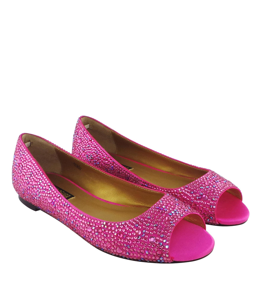 Benjamin Adams Reno Rhinestone Ballerinas in fuchsia. Perfect for chic &amp; bold looks.