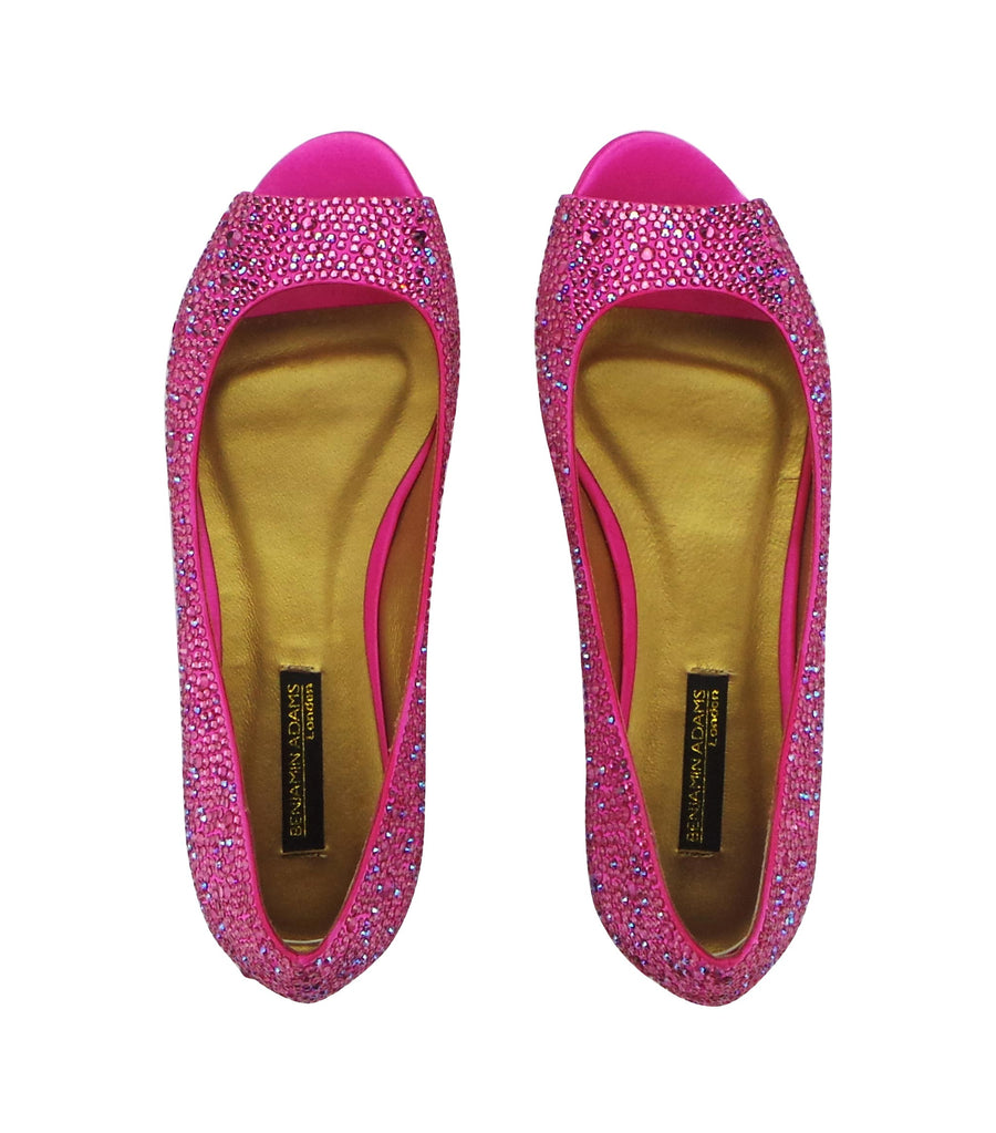 Benjamin Adams Reno Rhinestone Ballerinas in fuchsia. Perfect for chic &amp; bold looks.