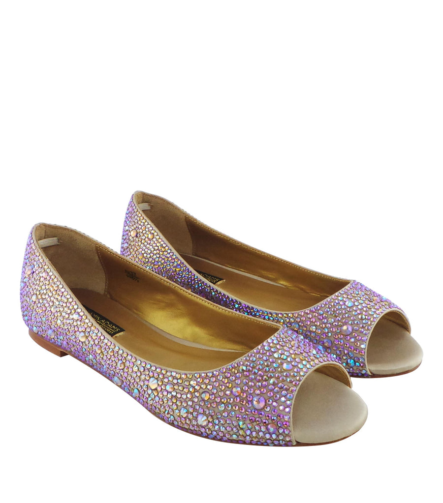 Benjamin Adams Reno Rhinestone Ballerinas in pinkish gold topaz. Perfect for chic &amp; glamorous looks.