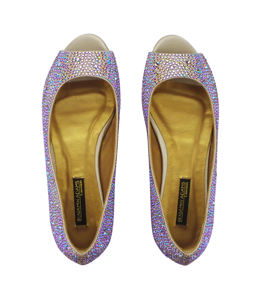 Benjamin Adams Reno Rhinestone Ballerinas in pinkish gold topaz. Perfect for chic &amp; glamorous looks.