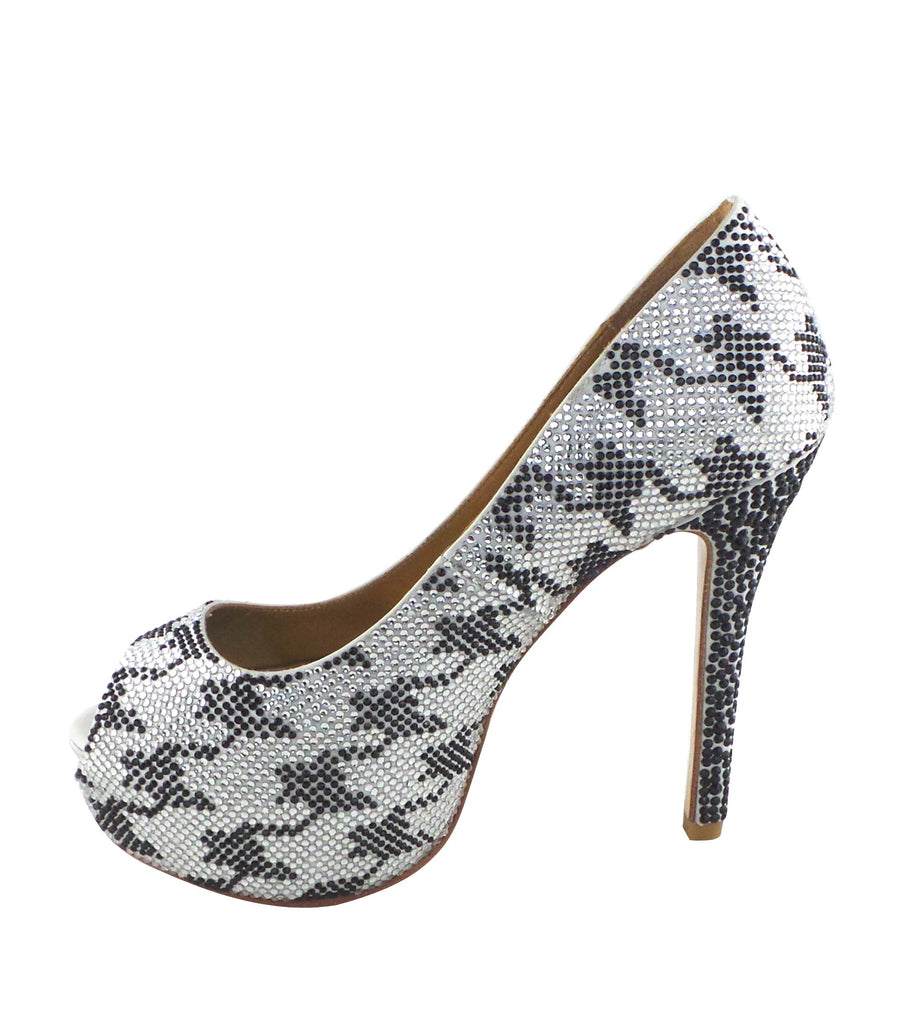 Benjamin Adams Miami Jewel Platforms in silver with black hounds tooth jewels. Perfect for glam events.