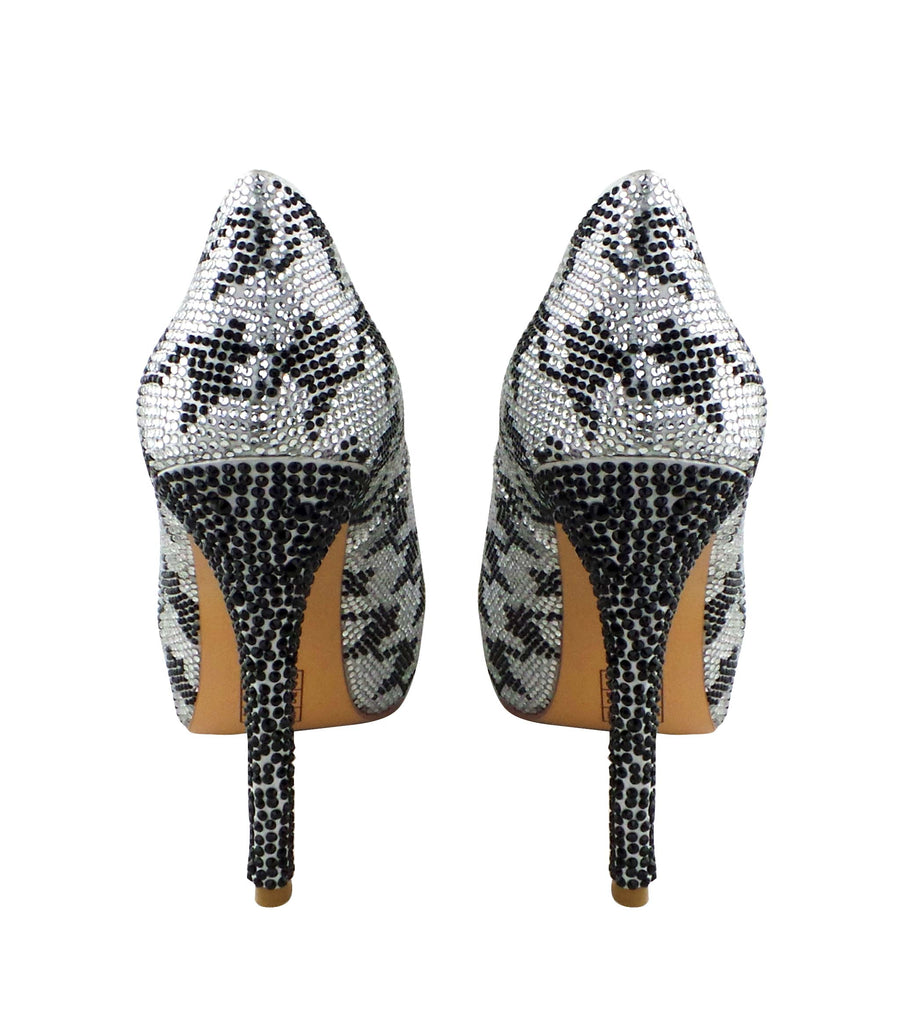 Benjamin Adams Miami Jewel Platforms in silver with black hounds tooth jewels. Perfect for glam events.