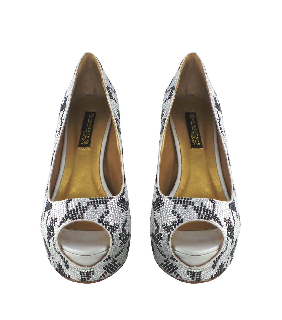 Benjamin Adams Miami Jewel Platforms in silver with black hounds tooth jewels. Perfect for glam events.