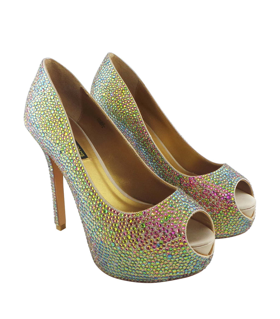 Benjamin Adams Miami Jewel Platforms in gold with multi-color jewels. Perfect for glam events &amp; special occasions.