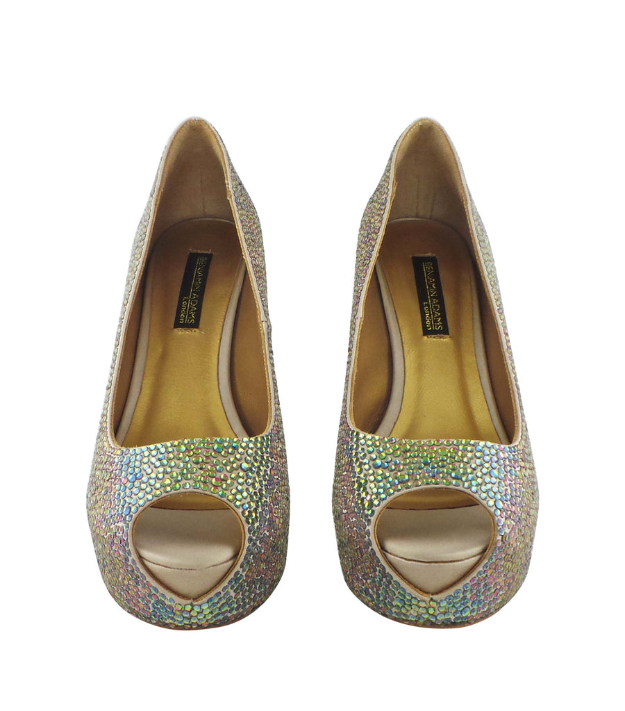 Benjamin Adams Miami Jewel Platforms in gold with multi-color jewels. Perfect for glam events &amp; special occasions.