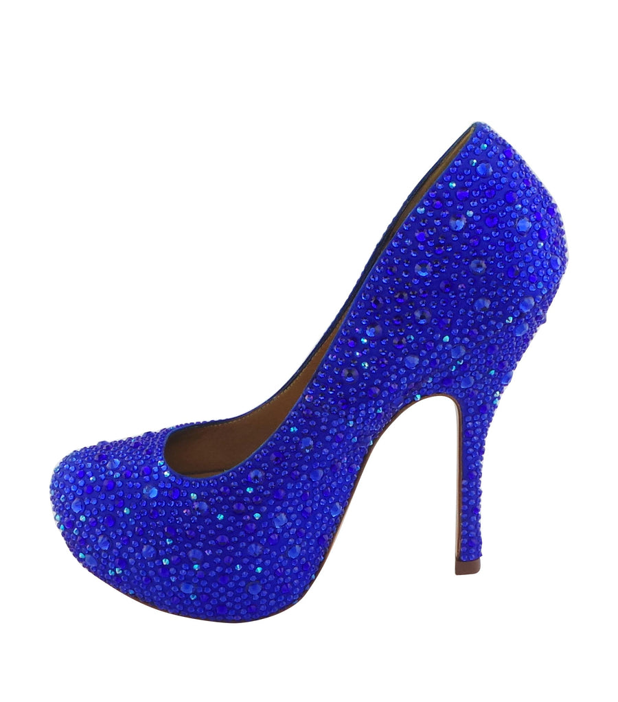 Step into luxury with the Benjamin Adams Rio Jewel Platforms in blue. Perfect for glam events &amp; special occasions.