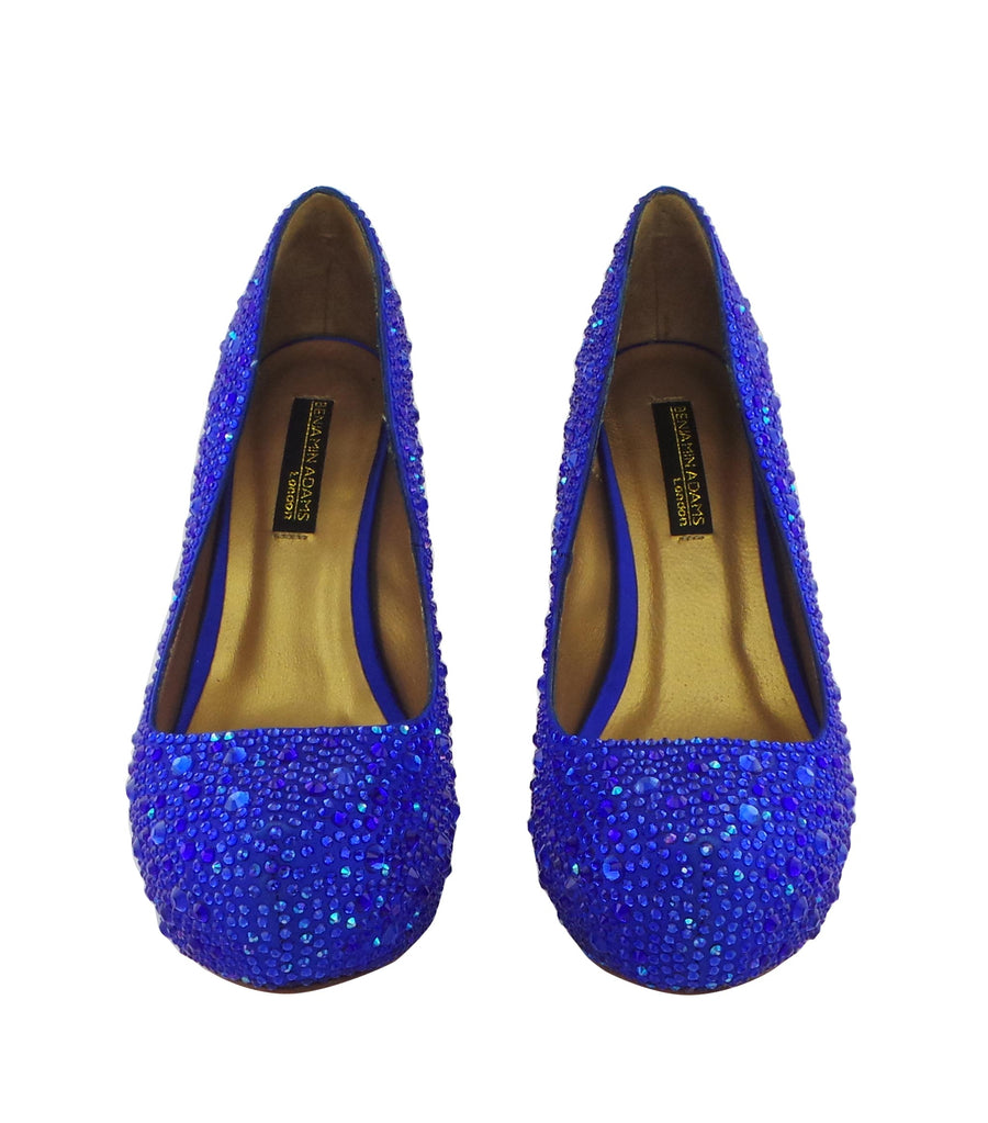 Step into luxury with the Benjamin Adams Rio Jewel Platforms in blue. Perfect for glam events &amp; special occasions.