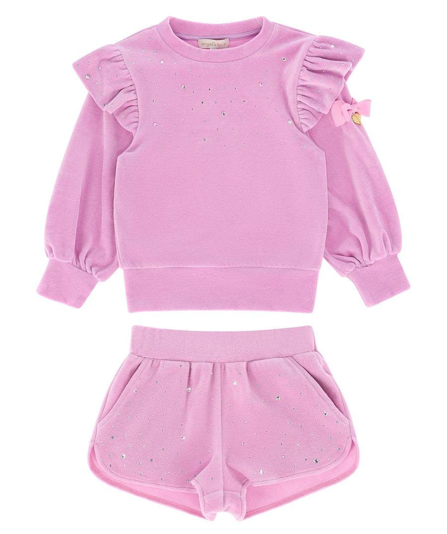 ANGEL'S FACE Bijou Crystal Velour Set BIJOU – A luxurious velour set adorned with sparkling crystal details, featuring a soft and comfortable fit, perfect for elegant loungewear and stylish casual outings