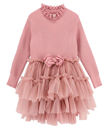 ANGEL'S FACE Elin Longsleeve Knit Tulle Dress ELIN – A charming dress featuring a soft knit top with long sleeves and a delicate tulle skirt, blending comfort with elegance for any special occasion