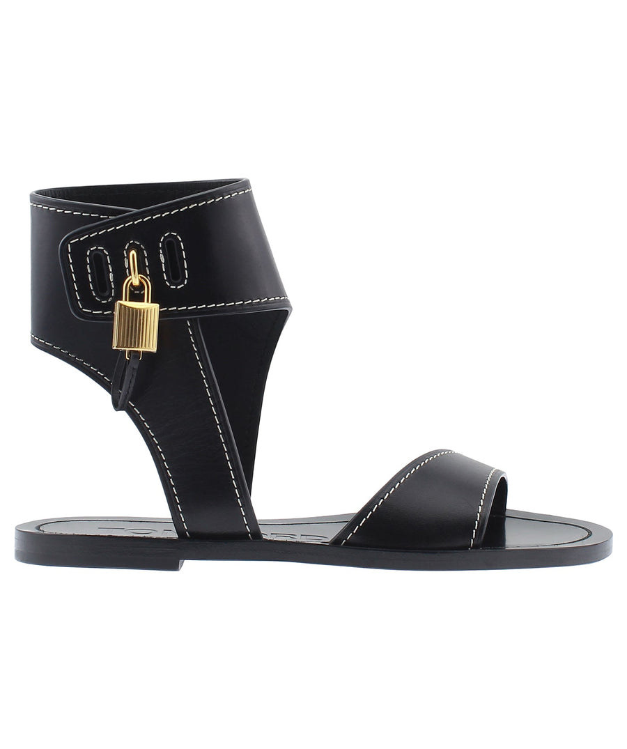 TOM FORD Padlock Charm Flat Leather Sandals W2391T-VAX