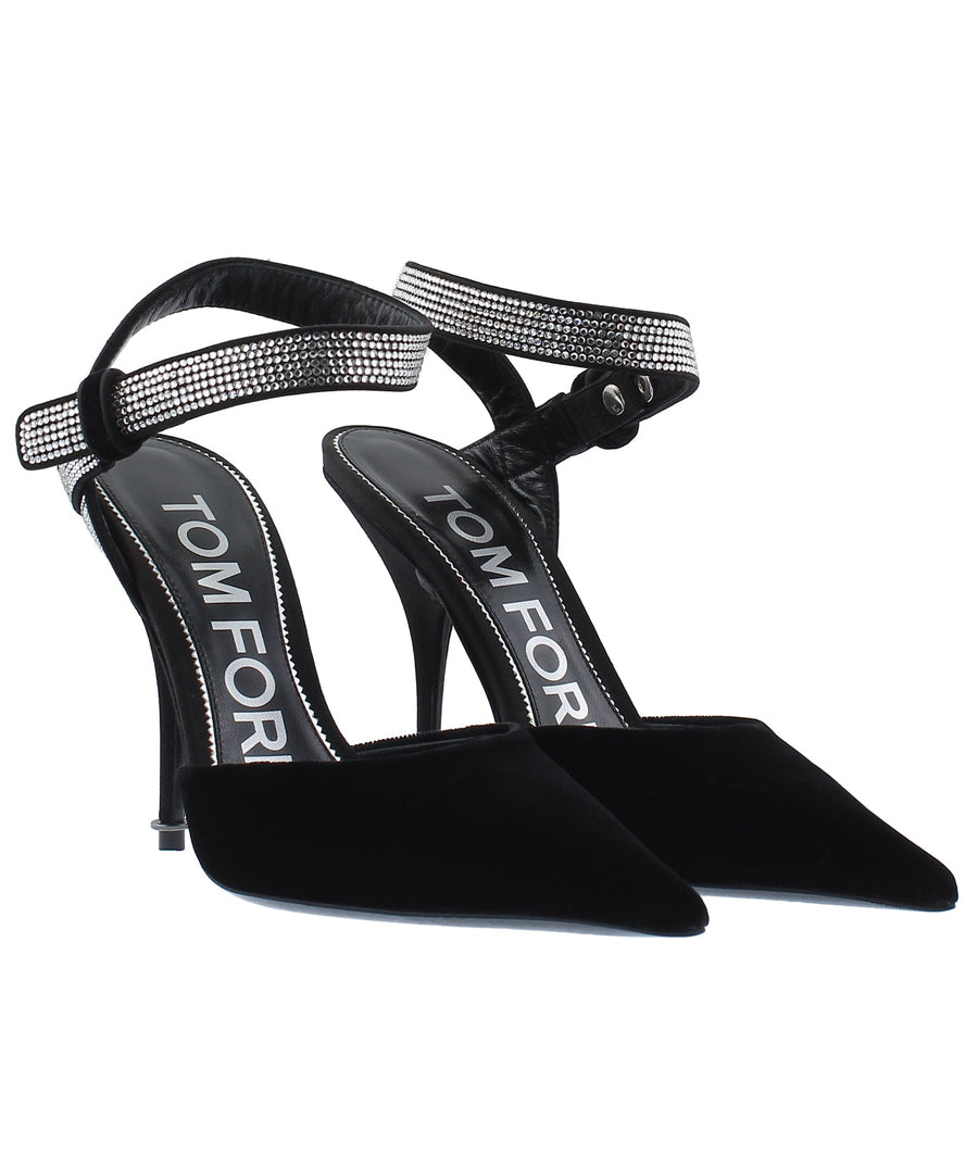 TOM FORD Asymmetric Crystal Ankle Strap Pumps W2470R-IVE001