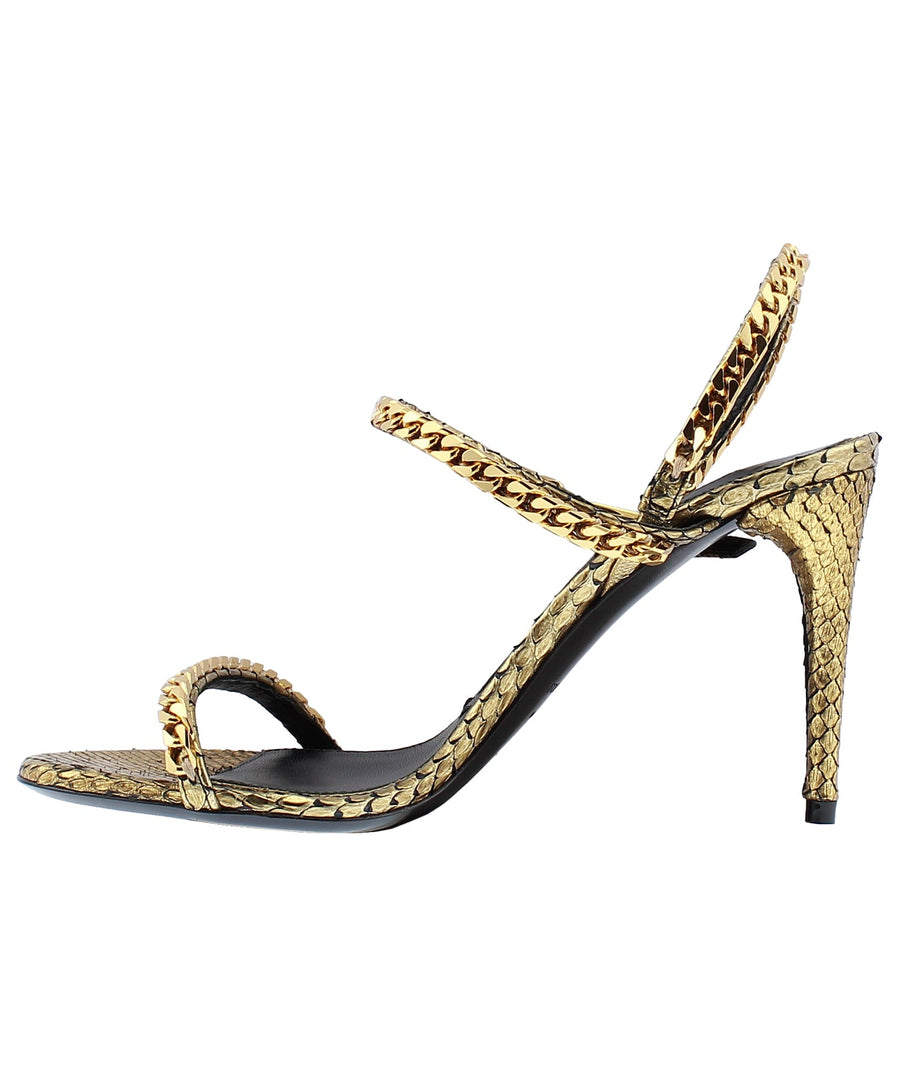 TOM FORD Chain Embellished Slingback Strap Python Leather Sandals W2186T-PTF