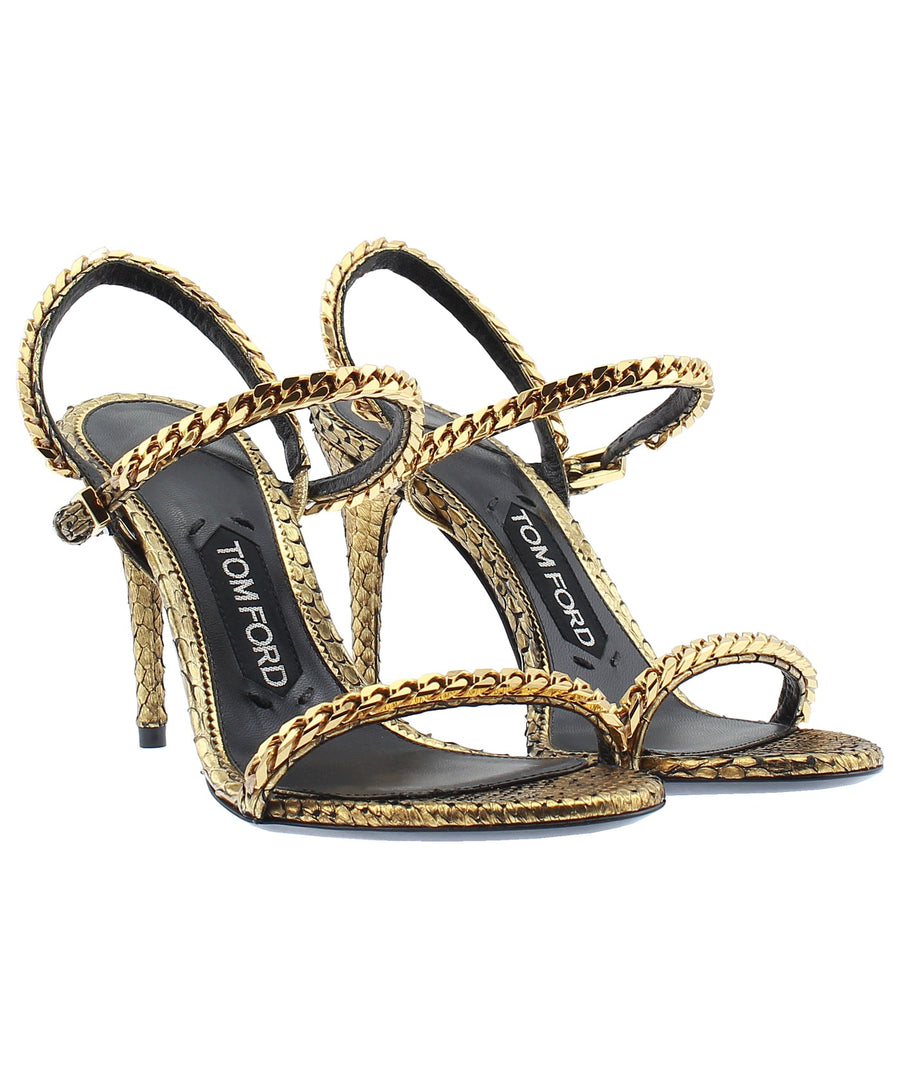 TOM FORD Chain Embellished Slingback Strap Python Leather Sandals W2186T-PTF