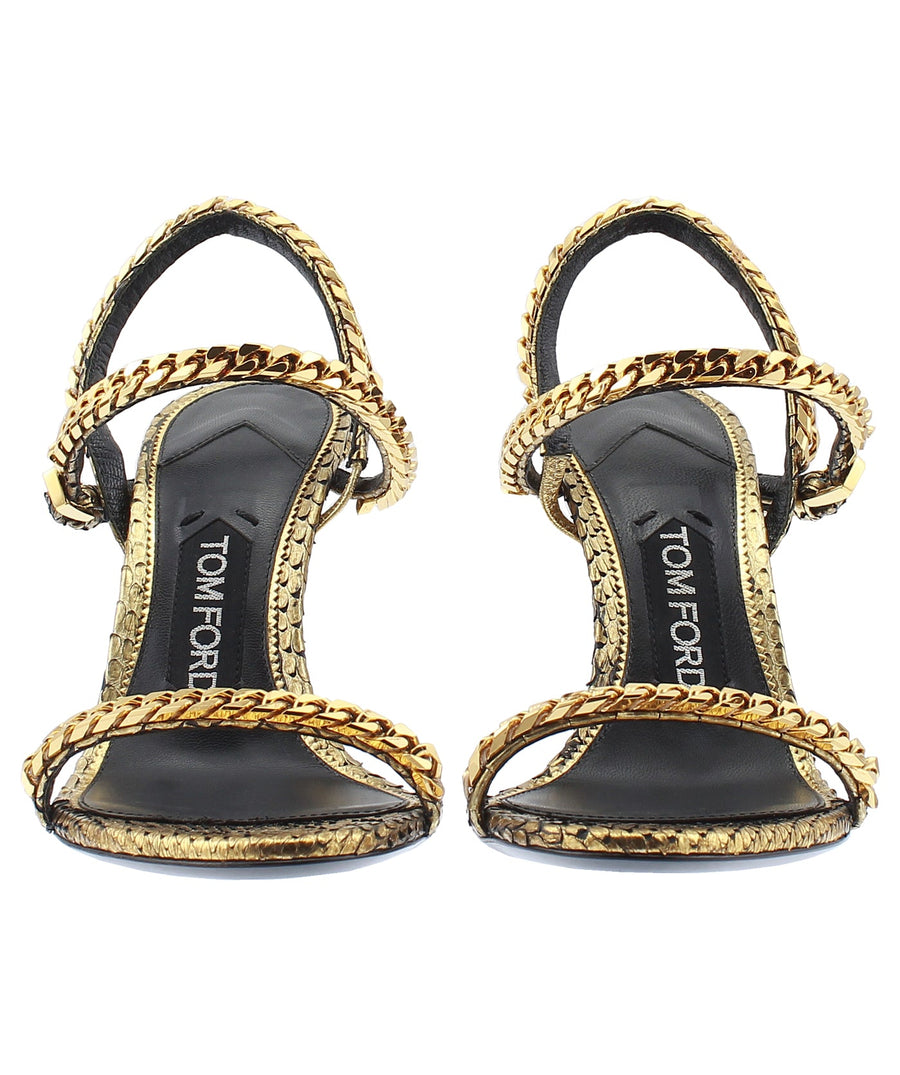 TOM FORD Chain Embellished Slingback Strap Python Leather Sandals W2186T-PTF