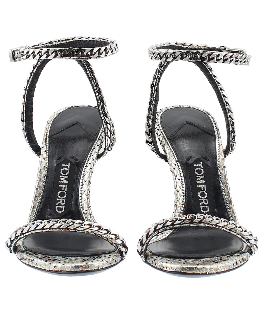 TOM FORD Chain Embellished Ankle Strap Python Leather Sandals W2187S-PTF